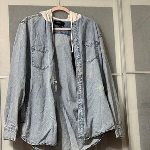 Pacsun Light Blue Denim Shirt with White Hoodie